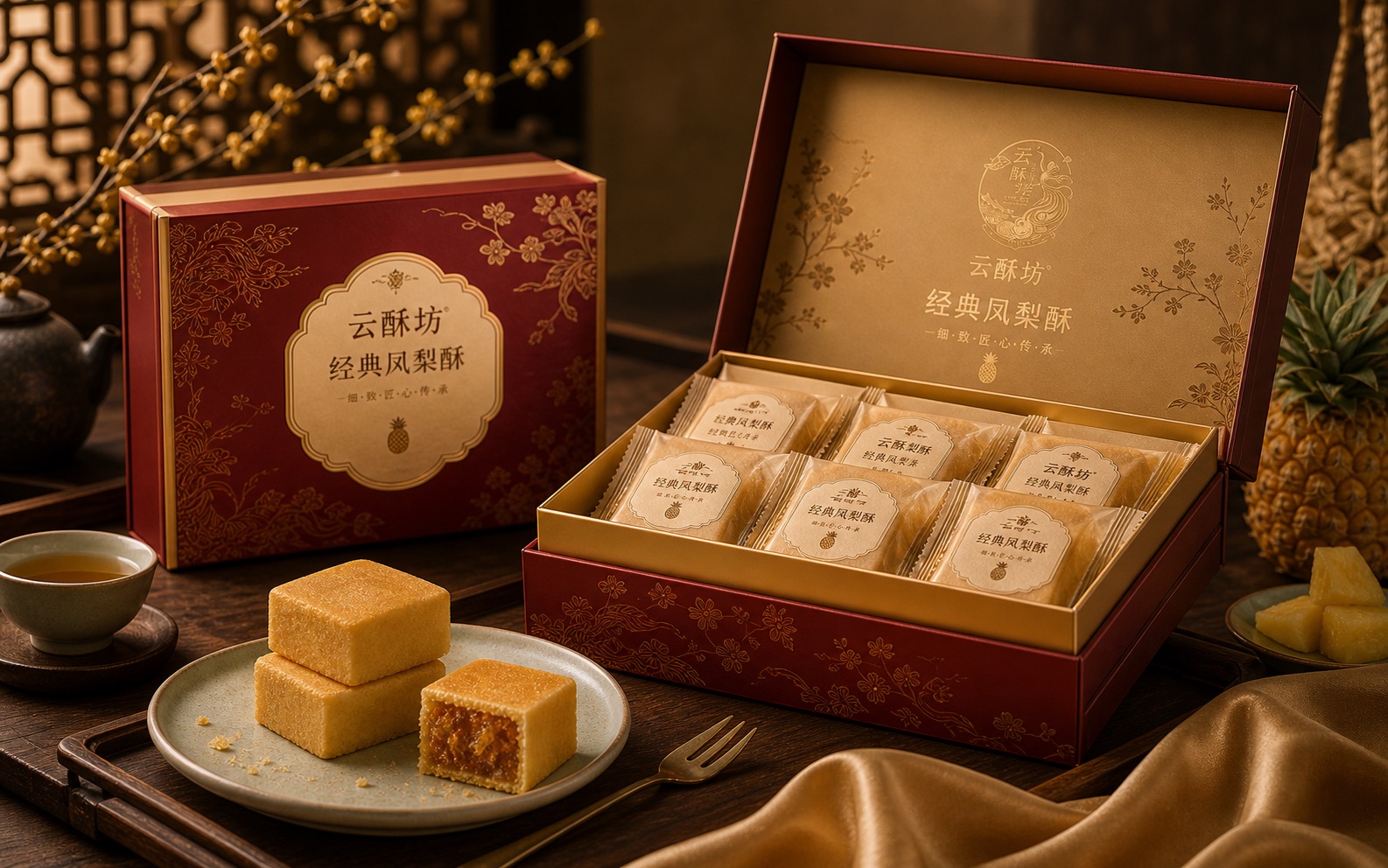 云酥坊经典凤梨酥节日礼盒包装场景